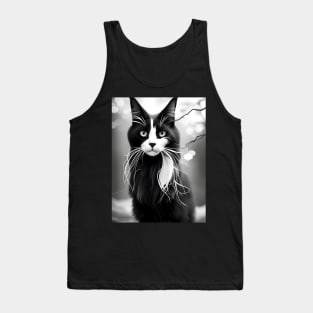 Black and White Cat - Modern Digital Art Tank Top